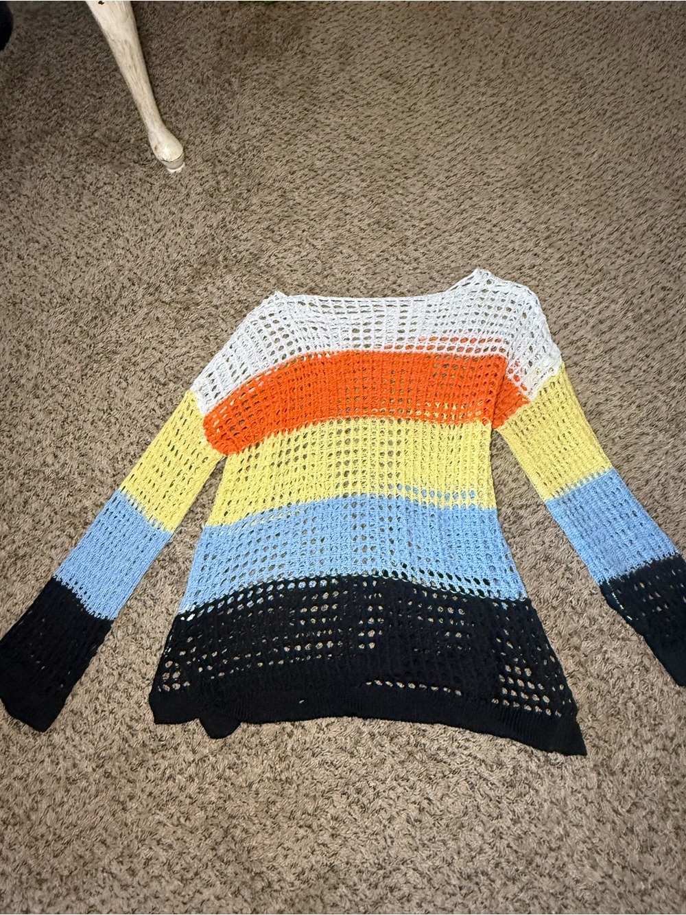 Lightweight Striped Open-Knit Sweater - White, Orange, Yellow, Blue, Black